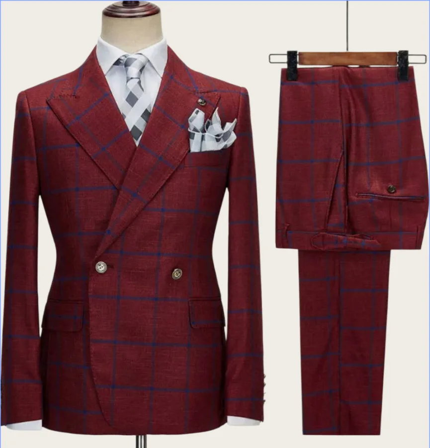 Mophiel Men‘s Suits Plaid 2 Piece Set with Double Breasted Peaked Lapel Burgundy Tuxedo Slim Fit Business Blazer for Men Pants
Mophiel Men‘s Suits Plaid 2 Piece Set with Double Breasted Peaked Lapel Burgundy Tuxedo Slim Fit Business Blazer for Men Pants