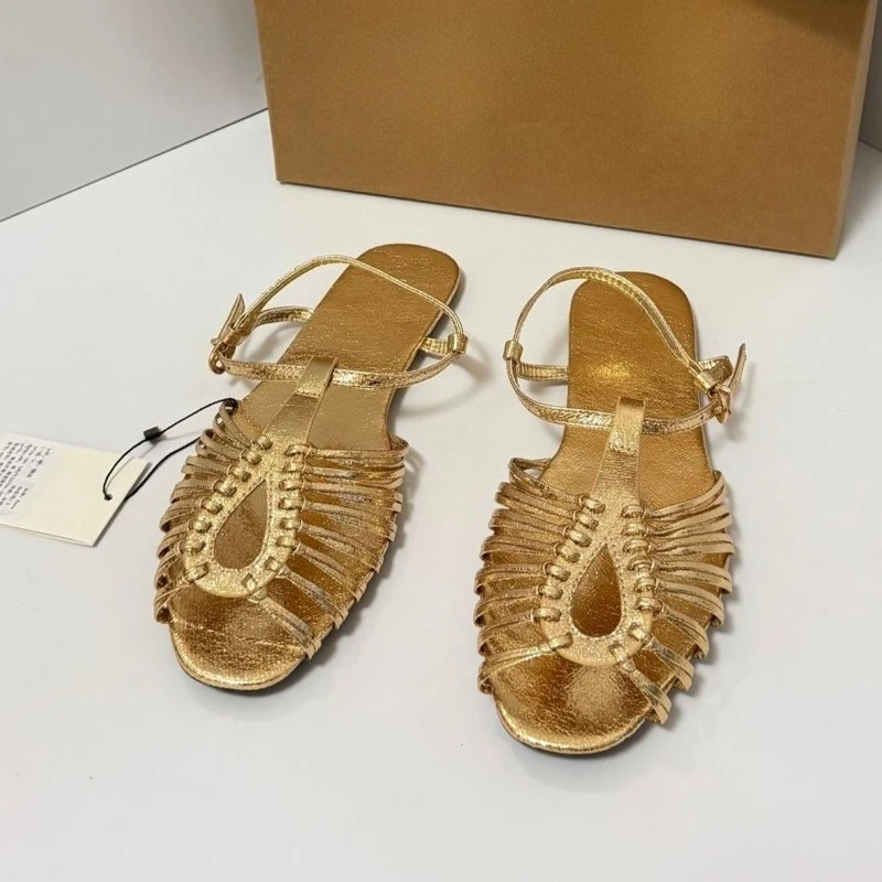 Woven Strap Hollowed Out Flat Bottomed Beach Sandals Women Summer Vintage Gold Gladiator Sandal Soft Sole Comfort Roman Shoes
Woven Strap Hollowed Out Flat Bottomed Beach Sandals Women Summer Vintage Gold Gladiator Sandal Soft Sole Comfort Roman Shoes