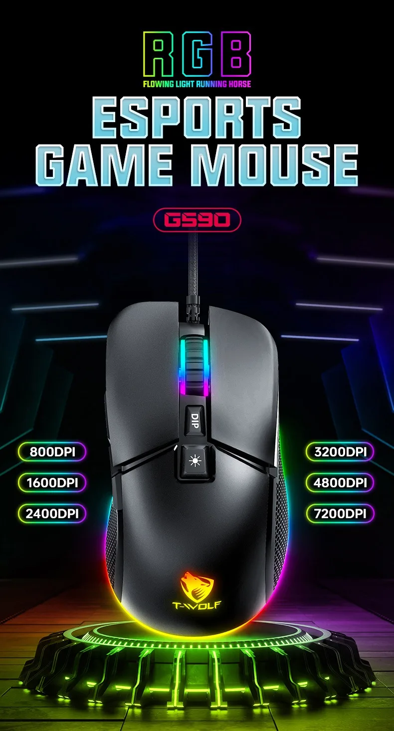T-WOLF G590 Игровая мышь Проводная USB-мышь для киберспорта Механическая RGB Светящийся беговой фонарь Компьютерное программирование макросов
T-WOLF G590 Игровая мышь Проводная USB-мышь для киберспорта Механическая RGB Светящийся беговой фонарь Компьютерное программирование макросов