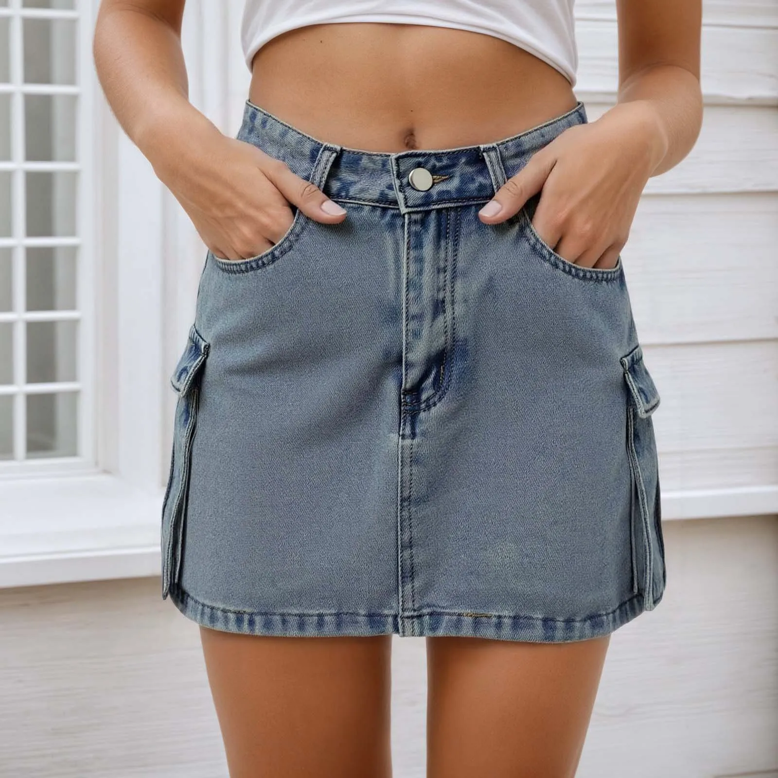 2025 Trendy Women Summer Denim Skirt With Cargo Pockets On Sides Versatile Washed American Retro Short Denim Skirt Sweatwear
2025 Trendy Women Summer Denim Skirt With Cargo Pockets On Sides Versatile Washed American Retro Short Denim Skirt Sweatwear