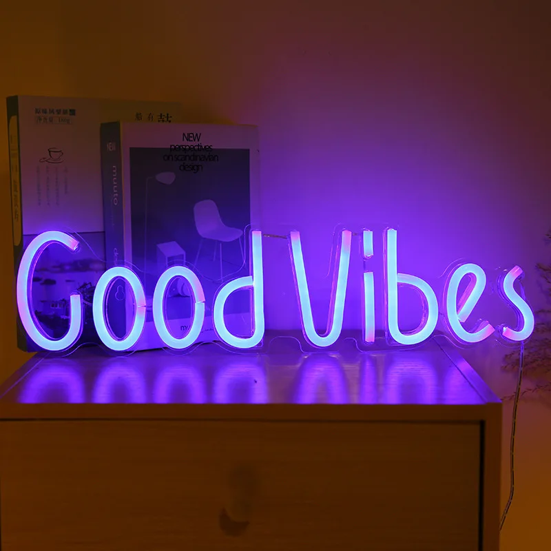 Good Vibes Neon Sign USB Dimmable LED Neon Lights for Bedroom Wedding Party Room Home Decoration Light up Sign Gift
Good Vibes Neon Sign USB Dimmable LED Neon Lights for Bedroom Wedding Party Room Home Decoration Light up Sign Gift