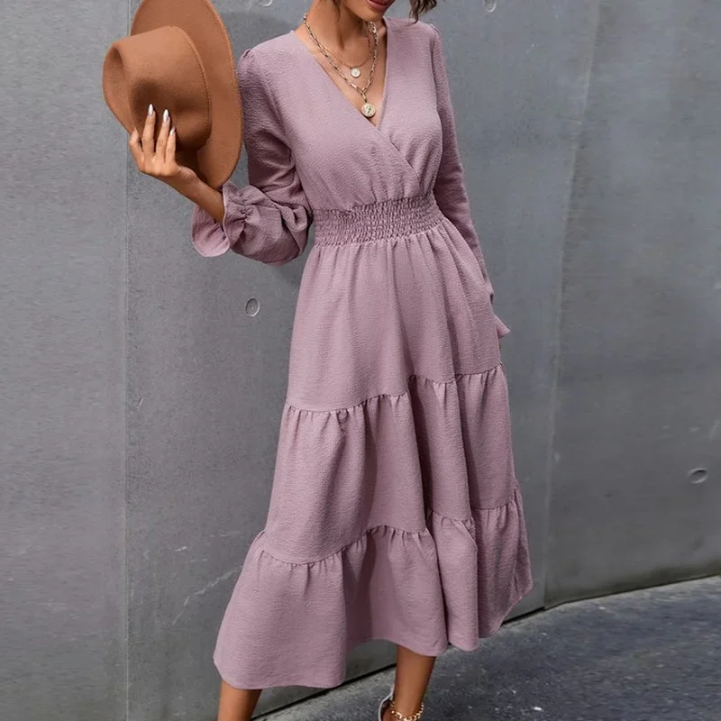 Elegant Slim Slimming V-neck Mid-length Dress 2021 Autumn New Long-sleeved V-neck High-waisted Lotus Leaf Sleeve Women's Skirt
Elegant Slim Slimming V-neck Mid-length Dress 2021 Autumn New Long-sleeved V-neck High-waisted Lotus Leaf Sleeve Women's Skirt
