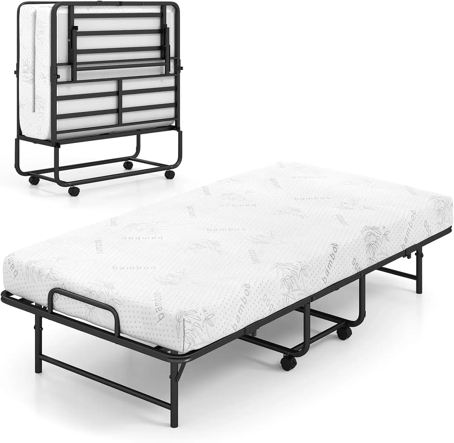 KOMFOTT Twin Size Folding Bed with 5-Inch Mattress, 75" x 38" Rollaway Guest Bed with Memory Foam Mattress & Metal Slat Frame, P
KOMFOTT Twin Size Folding Bed with 5-Inch Mattress, 75" x 38" Rollaway Guest Bed with Memory Foam Mattress & Metal Slat Frame, P