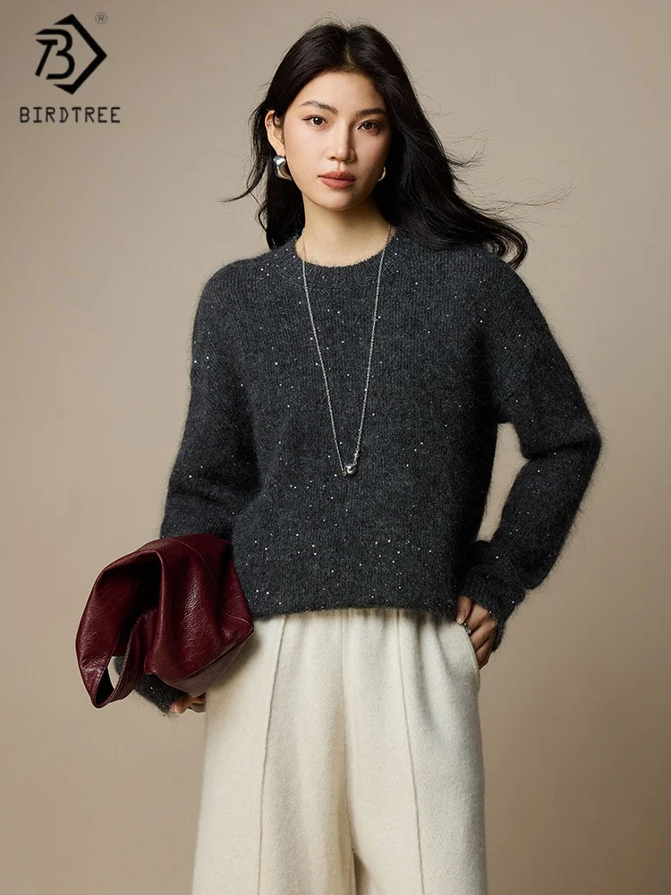 Birdtree, вязаный свитер из мохера с пайетками 69,7%, женский трикотаж с круглым вырезом и длинными рукавами, теплый пуловер осень/зима 2025 T5O006JF
Birdtree, вязаный свитер из мохера с пайетками 69,7%, женский трикотаж с круглым вырезом и длинными рукавами, теплый пуловер осень/зима 2025 T5O006JF