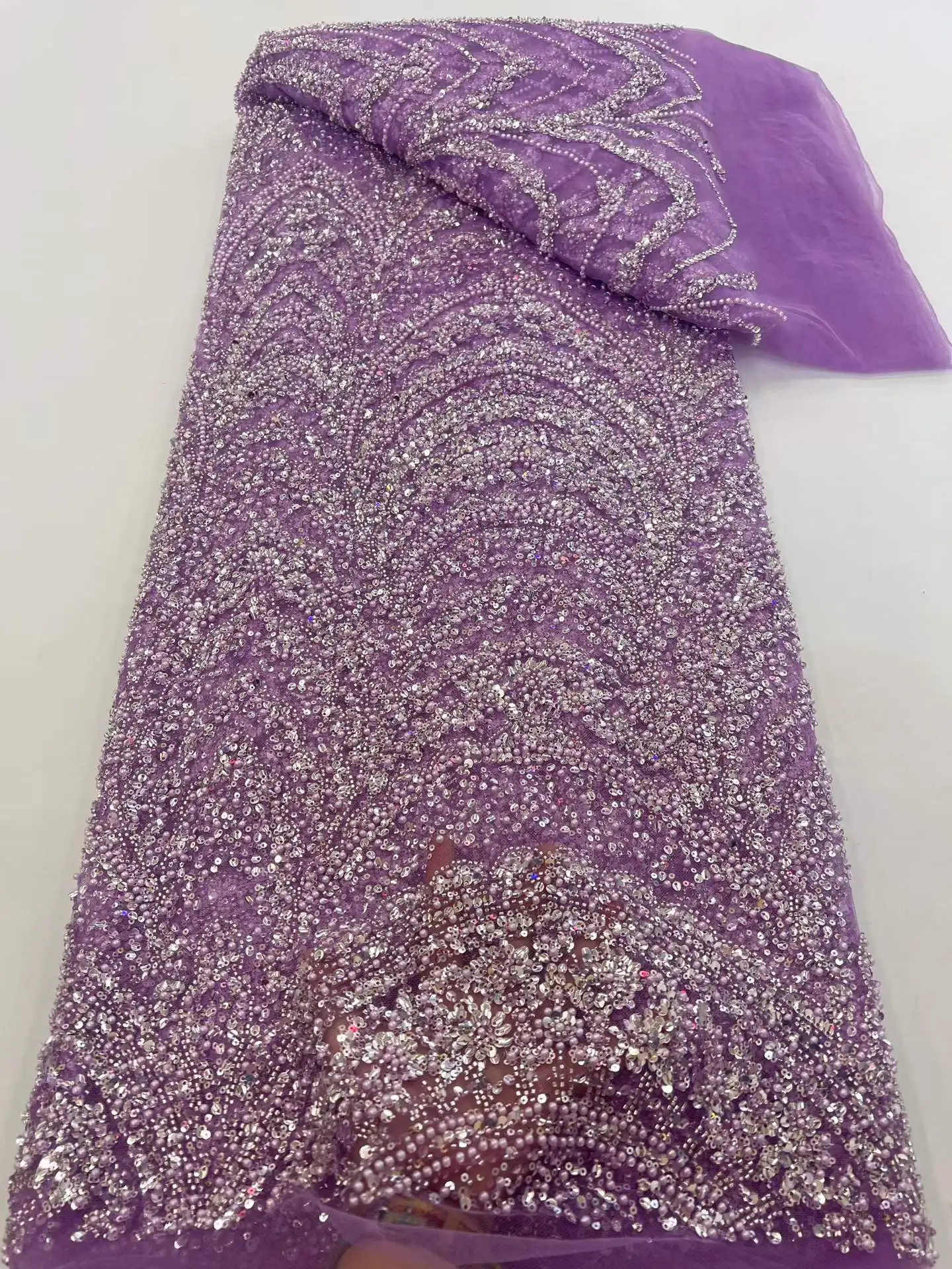 Luxury Sequins Heavy Lace Purple Embroidery Lace Fabric 2026 African Beaded Lace Fabric for Nigerian Bridal Wedding Dress
Luxury Sequins Heavy Lace Purple Embroidery Lace Fabric 2026 African Beaded Lace Fabric for Nigerian Bridal Wedding Dress