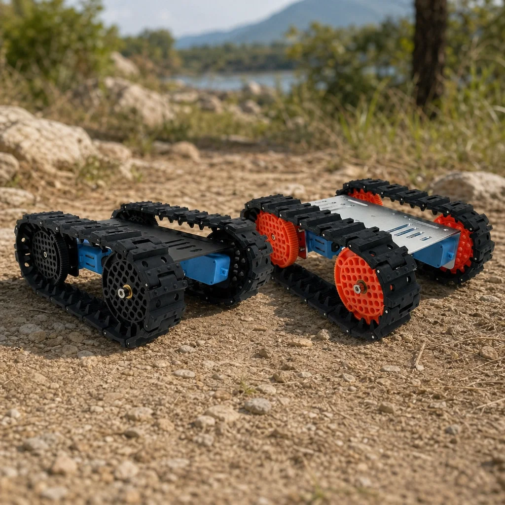 Mini Tracked Chassis, Rubber Track Robot Car, Support Mobile APP and Gamepad Control
Mini Tracked Chassis, Rubber Track Robot Car, Support Mobile APP and Gamepad Control