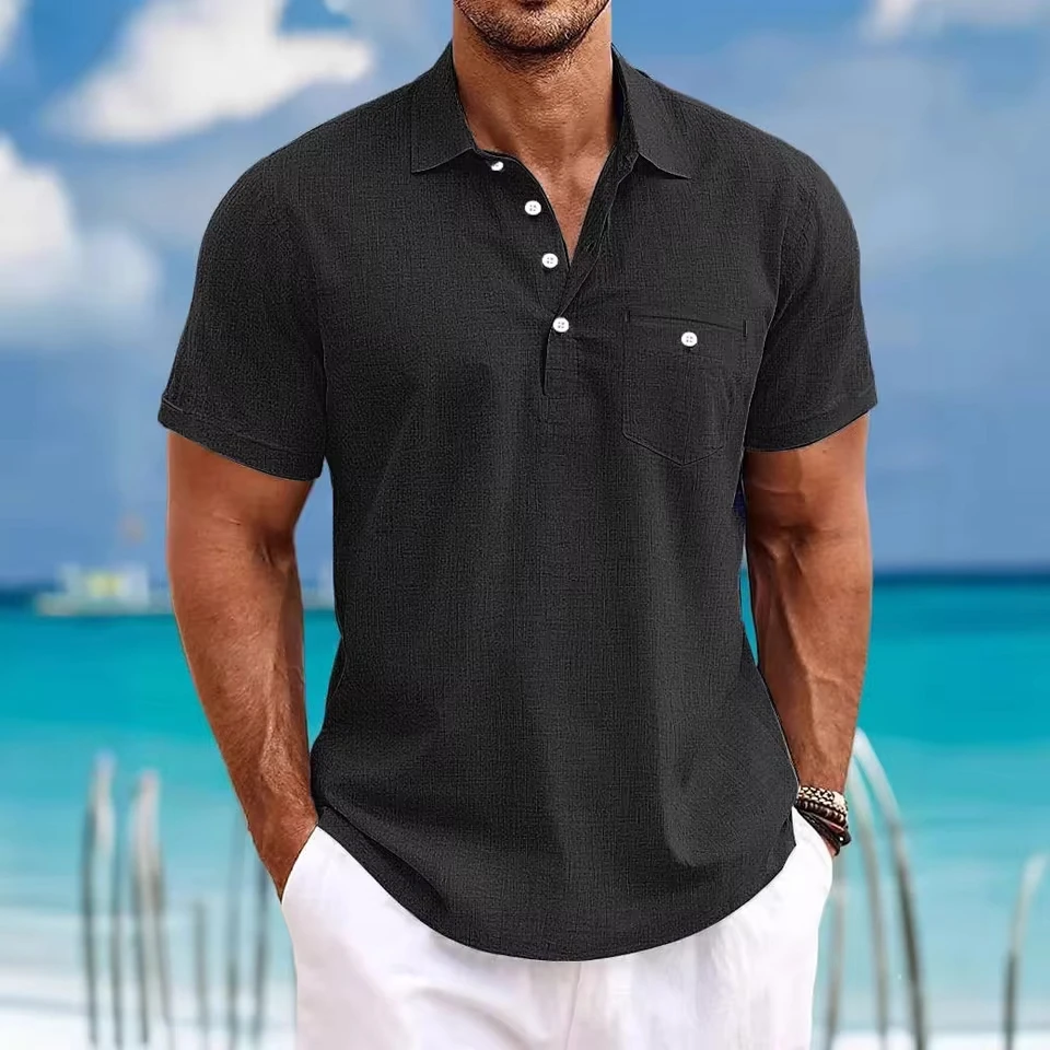 American European Style Men's Button Short Sleeve Turn-down Collar Pullover Shrits Casual Trendy Solid Color Polo Shirts Male
American European Style Men's Button Short Sleeve Turn-down Collar Pullover Shrits Casual Trendy Solid Color Polo Shirts Male