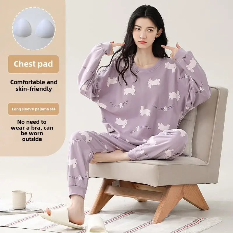 Spring Autumn Pajamas Set with Chest Pad Women Plus Size 5XL Cartoon Long Sleeve Tops and Pants Sleepwear Female Casual Homewear
Spring Autumn Pajamas Set with Chest Pad Women Plus Size 5XL Cartoon Long Sleeve Tops and Pants Sleepwear Female Casual Homewear