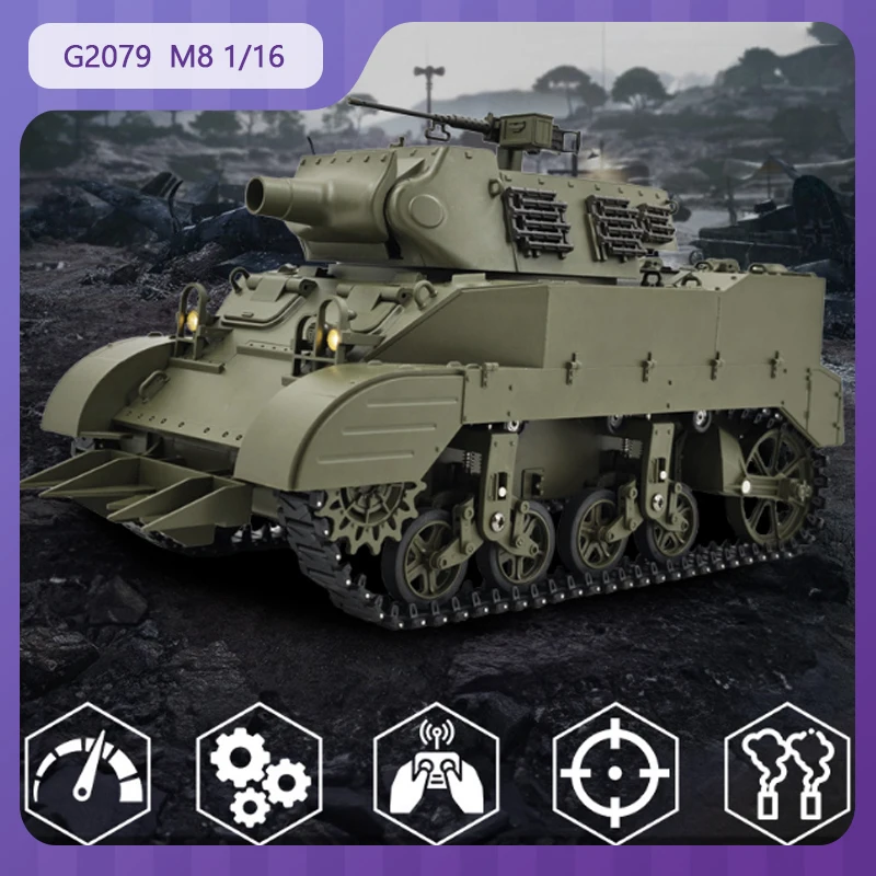 G2079 M8 1/16 Rc Tank Rotates 360 Degrees Smoking Electric Remote Control Tank Military Model Children'S Adult Toy Holiday Gift
G2079 M8 1/16 Rc Tank Rotates 360 Degrees Smoking Electric Remote Control Tank Military Model Children'S Adult Toy Holiday Gift