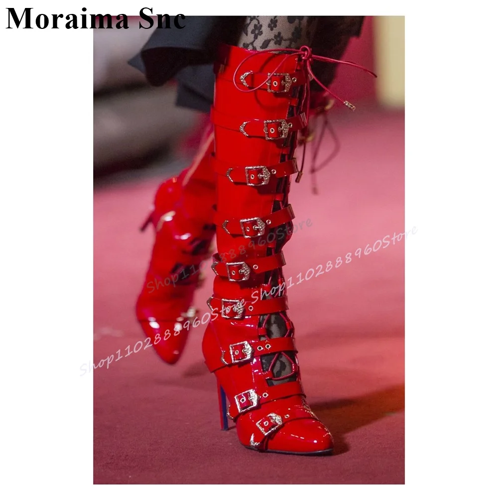 Red Knee High Cross Tied Buckle Strap Boots Thin High Heel Women Shoes Side Zipper Pointed Toe 2025 Fashion Zapatos Para Mujere
Red Knee High Cross Tied Buckle Strap Boots Thin High Heel Women Shoes Side Zipper Pointed Toe 2025 Fashion Zapatos Para Mujere