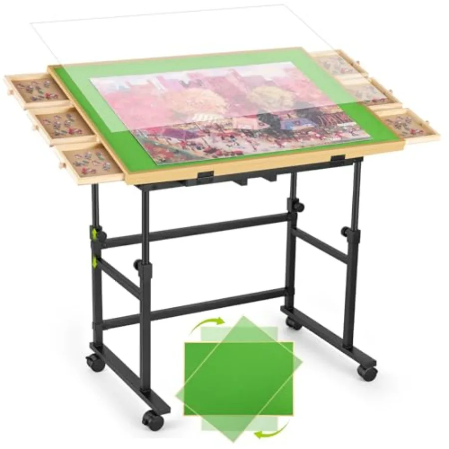 Jigsaw puzzle table for adults: wooden, brown, 1500-piece capacity with metal lazy susan, rotating, adjustable height, 4-tiltin
Jigsaw puzzle table for adults: wooden, brown, 1500-piece capacity with metal lazy susan, rotating, adjustable height, 4-tiltin