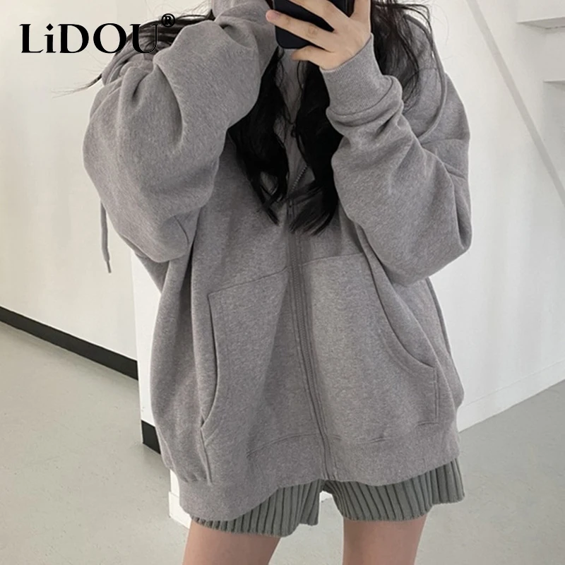 2023 Autumn Winter New Solid Color Hooded Long Sleeve Zipper Cardigan Women Loose Comfortable Plus Velvet All-match Outwear
2023 Autumn Winter New Solid Color Hooded Long Sleeve Zipper Cardigan Women Loose Comfortable Plus Velvet All-match Outwear