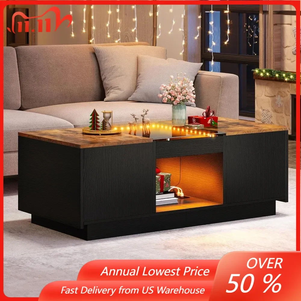 LED Coffee Table for Living Room, Modern Coffee Table with Storage with LED Lights, 2 Tiers and 2 Drawers,USB Ports and Type-C.
LED Coffee Table for Living Room, Modern Coffee Table with Storage with LED Lights, 2 Tiers and 2 Drawers,USB Ports and Type-C.