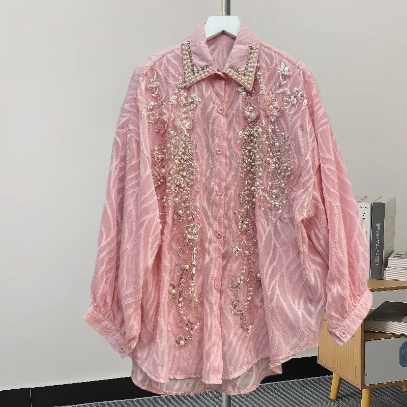 French Style Korean Fashion Long Sleeve Shirt For Women Luxury Sequins Rhinestone Decor Mid Length Casual Versatile Blouse Top
French Style Korean Fashion Long Sleeve Shirt For Women Luxury Sequins Rhinestone Decor Mid Length Casual Versatile Blouse Top