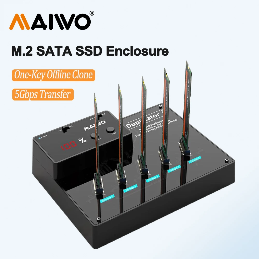 MAIWO 5 Bay M.2 SATA NGFF Duplicator Clone with SATA III Chipset USB3.0 to M.2 SATA NGFF SSD Adapter Docking Station 20TB 12V-3A
MAIWO 5 Bay M.2 SATA NGFF Duplicator Clone with SATA III Chipset USB3.0 to M.2 SATA NGFF SSD Adapter Docking Station 20TB 12V-3A