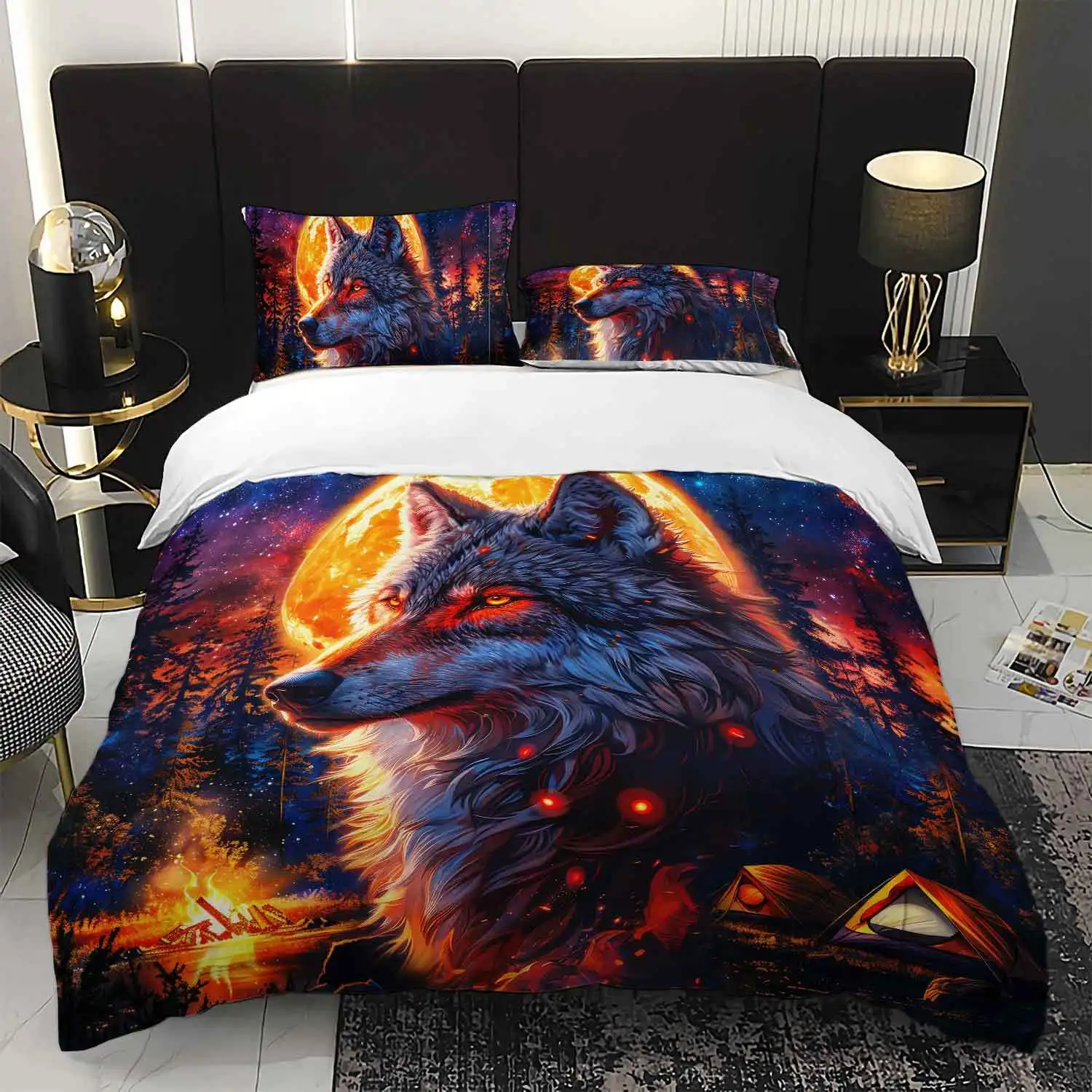 3pcs Bedding Set Featuring a Wolf Moon Design, Including a Duvet Cover And Two Pillowcases, Perfect for Animal-Themed Bedroom
3pcs Bedding Set Featuring a Wolf Moon Design, Including a Duvet Cover And Two Pillowcases, Perfect for Animal-Themed Bedroom