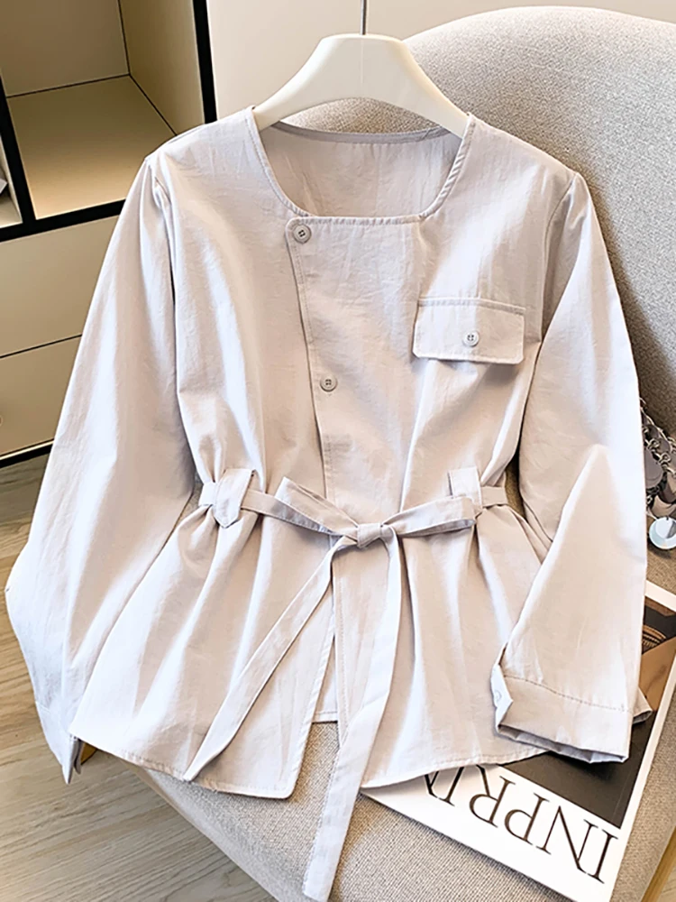 Irregular Single Breasted Square Collar Shirt Autumn New French Style Temperament Long Sleeve Coats Lace-up Waist-cinching Tops
Irregular Single Breasted Square Collar Shirt Autumn New French Style Temperament Long Sleeve Coats Lace-up Waist-cinching Tops