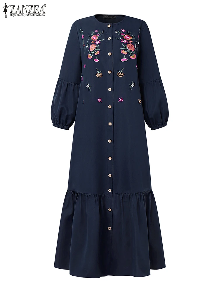 ZANZEA Elegant Loose Maxi Dresses Modest Muslim Floral Embroidery Womens Abaya Robes Vintage Fashion Lantern Sleeves Eid Dress
ZANZEA Elegant Loose Maxi Dresses Modest Muslim Floral Embroidery Womens Abaya Robes Vintage Fashion Lantern Sleeves Eid Dress
