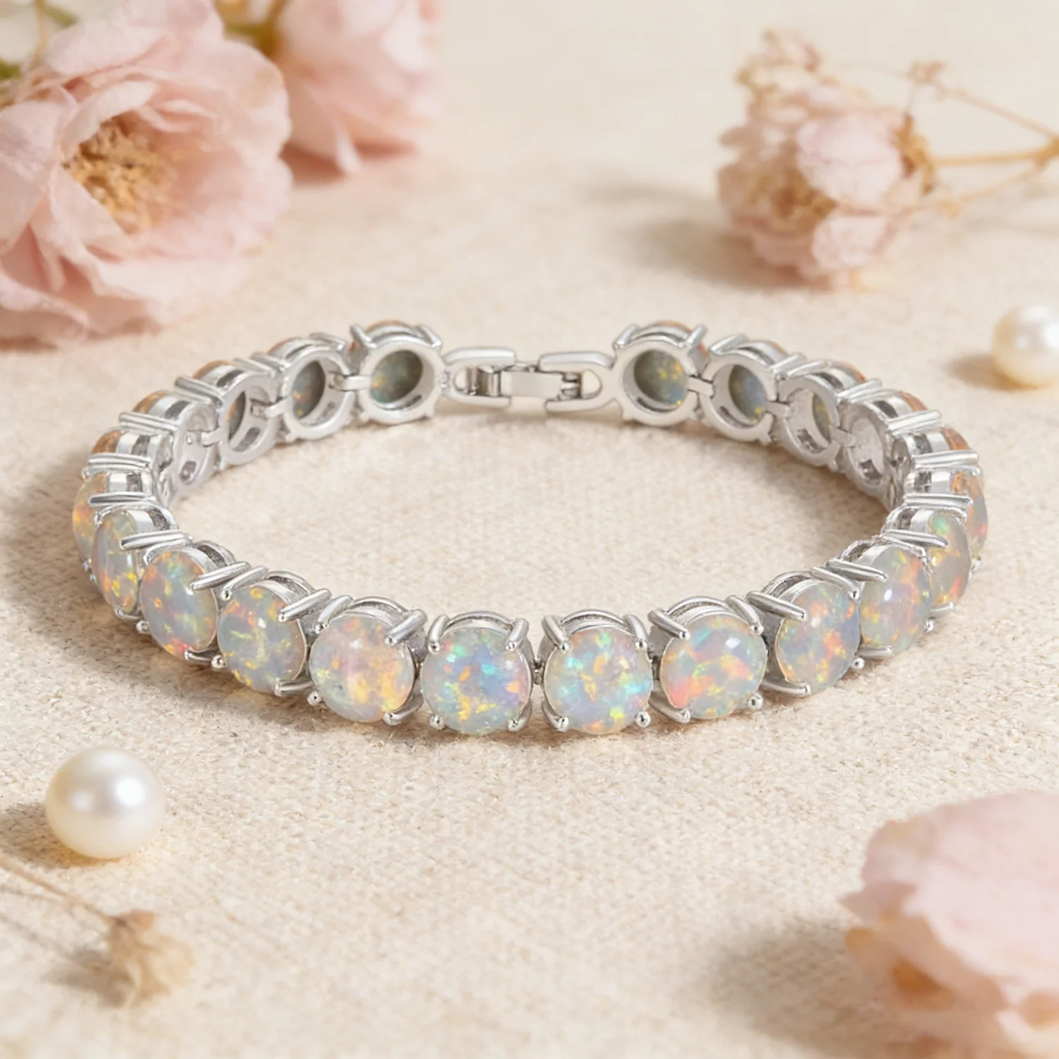 Full Round White Opal Bracelet, Trendy Rainbow Fire Opal Link Bracelet for Women Fashion Adjustable Bracelet for Daily Wear
Full Round White Opal Bracelet, Trendy Rainbow Fire Opal Link Bracelet for Women Fashion Adjustable Bracelet for Daily Wear