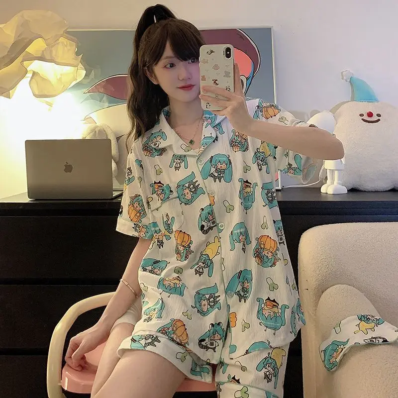 Kawaii Hatsune Miku Women's Summer Short-sleeved Short-circuit Suit Pajamas Anime Cute Home Pure Cotton Girl's Pajamas Clothes
Kawaii Hatsune Miku Women's Summer Short-sleeved Short-circuit Suit Pajamas Anime Cute Home Pure Cotton Girl's Pajamas Clothes