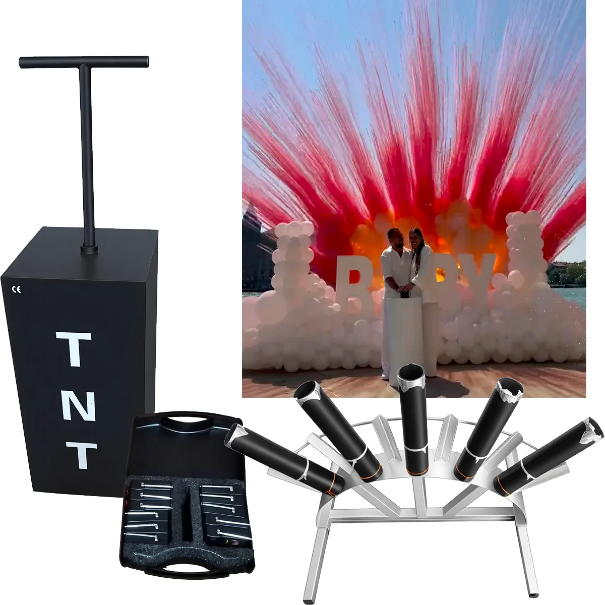 Fan Shaped Single Row Coloured Ignition TNT Trigger Cannon For Gender Reveal Wedding Marriage Stage Party Popper Spray
Fan Shaped Single Row Coloured Ignition TNT Trigger Cannon For Gender Reveal Wedding Marriage Stage Party Popper Spray