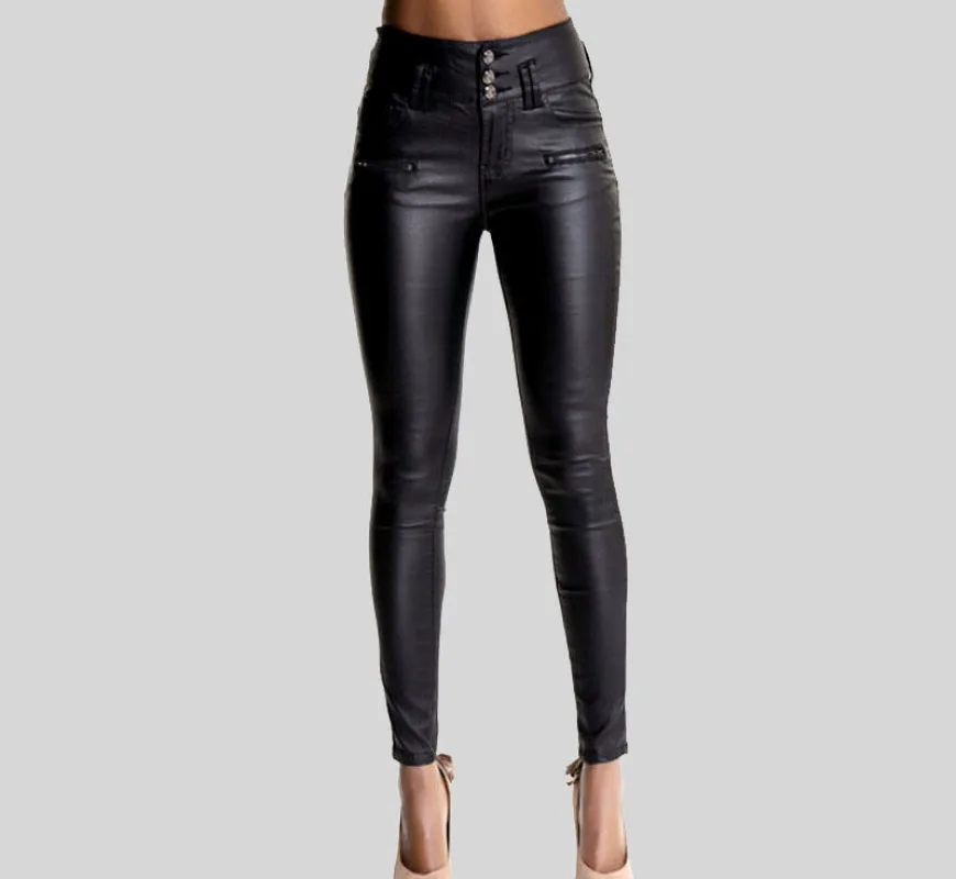 Black Woman Trousers Autumn Winter High Waist Leather Leggings PU Leather Coated Denim Pants for Women
Black Woman Trousers Autumn Winter High Waist Leather Leggings PU Leather Coated Denim Pants for Women