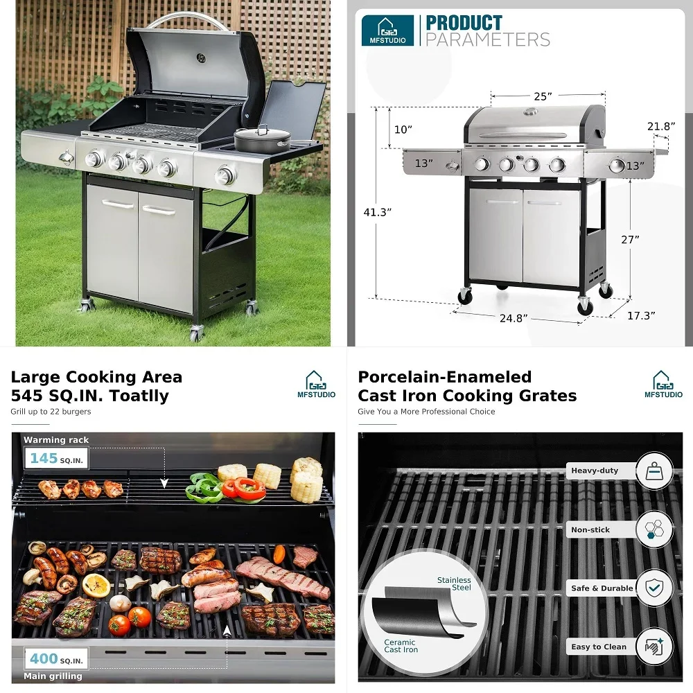 5Burner Gas Grill with Side Burner, 66,000 BTUs, 753 SQ. In. Cooking Area, 2 Wheel Transport, Propane BBQ Grill with for Outdoo
5Burner Gas Grill with Side Burner, 66,000 BTUs, 753 SQ. In. Cooking Area, 2 Wheel Transport, Propane BBQ Grill with for Outdoo
