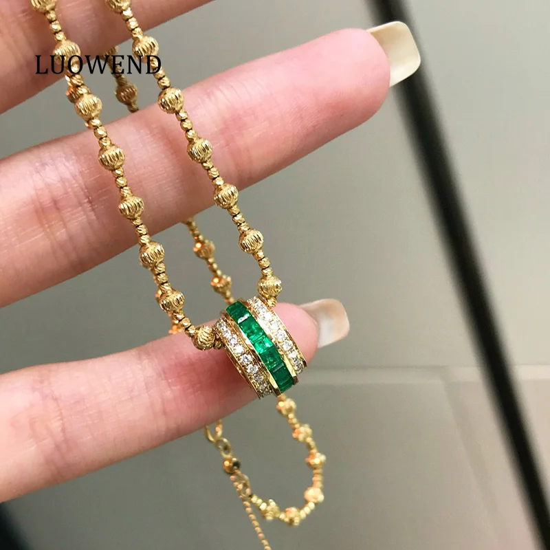 LUOWEND 100% 18K Yellow Gold Necklace Luxury Classic Design Shiny Diamond Natural Emerald Necklace for Women Senior Banquet
LUOWEND 100% 18K Yellow Gold Necklace Luxury Classic Design Shiny Diamond Natural Emerald Necklace for Women Senior Banquet