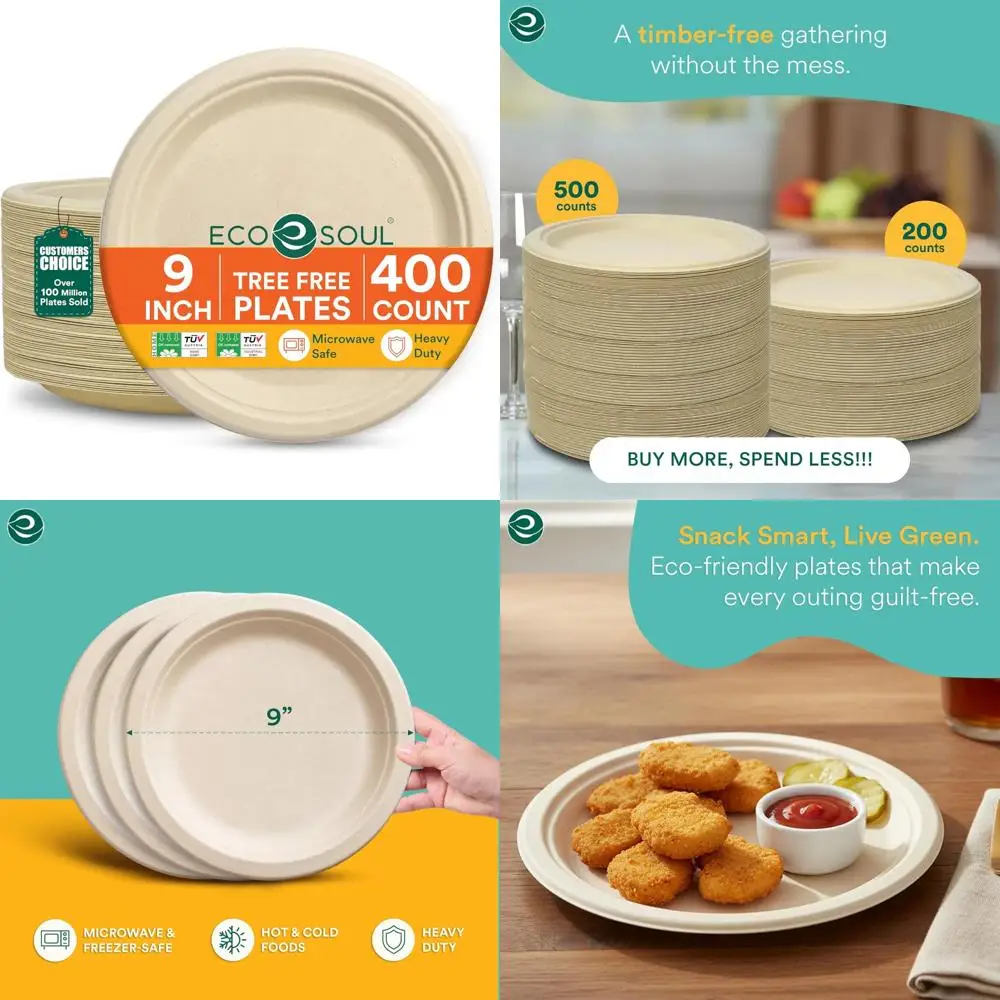 100% Compostable 9 Inch Paper Plates - 400 Count, Heavy-Duty Biodegradable Bagasse Plates, Disposable Eco-Friendly Dinnerware |
100% Compostable 9 Inch Paper Plates - 400 Count, Heavy-Duty Biodegradable Bagasse Plates, Disposable Eco-Friendly Dinnerware |