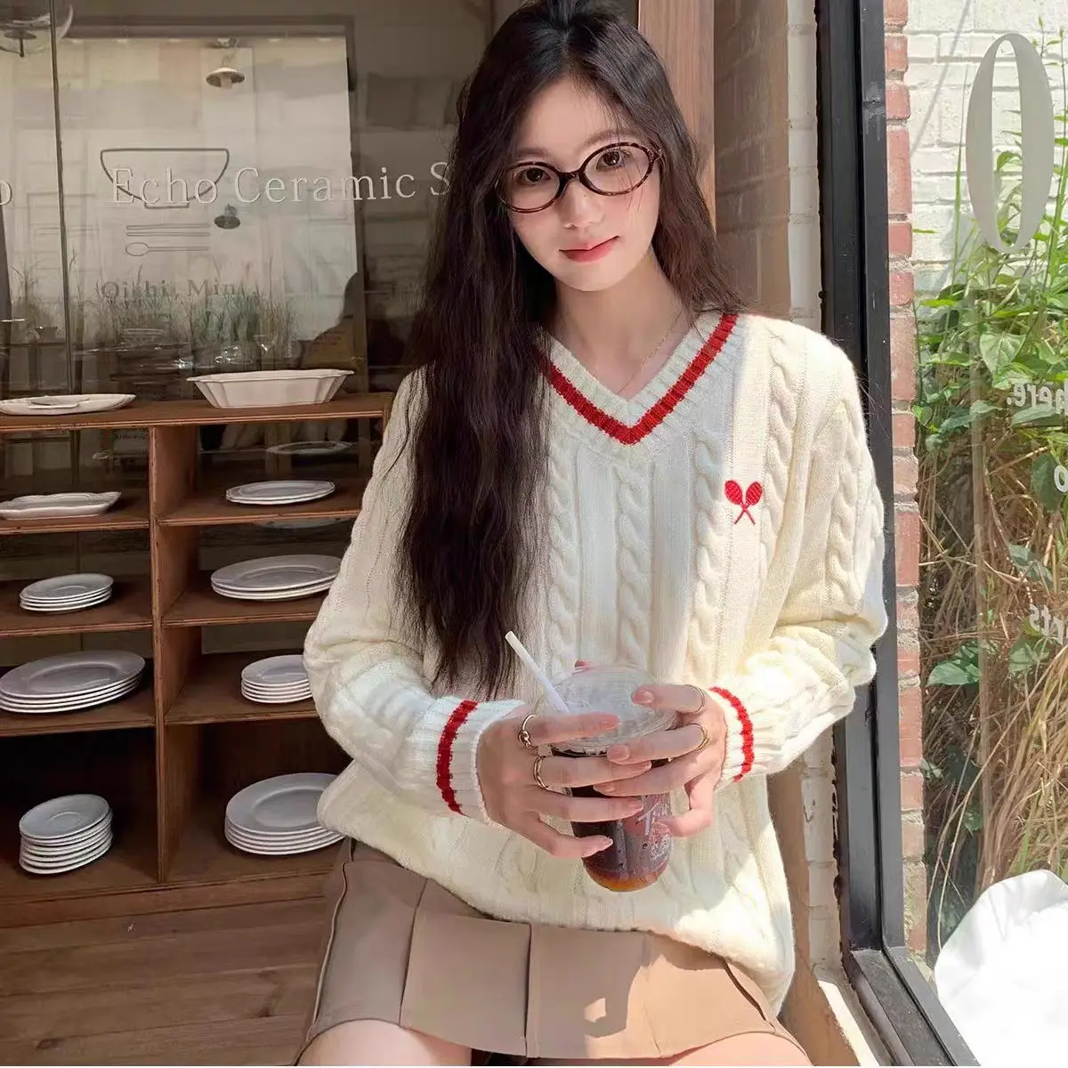 Tennis Racket Embroidery Twisted Flower Knitted Sweater Women Jumper V Neck Long Sleeve Autumn Preppy Style Korean Pullover 2024
Tennis Racket Embroidery Twisted Flower Knitted Sweater Women Jumper V Neck Long Sleeve Autumn Preppy Style Korean Pullover 2024