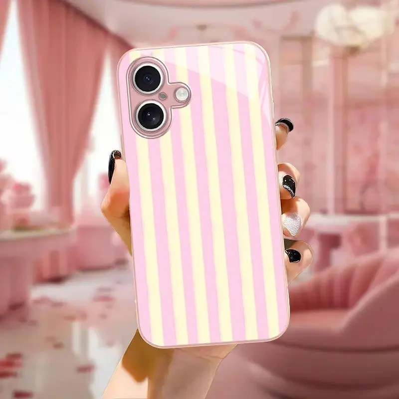 New fashionable pink striped pattern electroplated glass phone case, suitable for iPhone 17, 16, 15, 14, 13, 12, 11, etc.
New fashionable pink striped pattern electroplated glass phone case, suitable for iPhone 17, 16, 15, 14, 13, 12, 11, etc.
