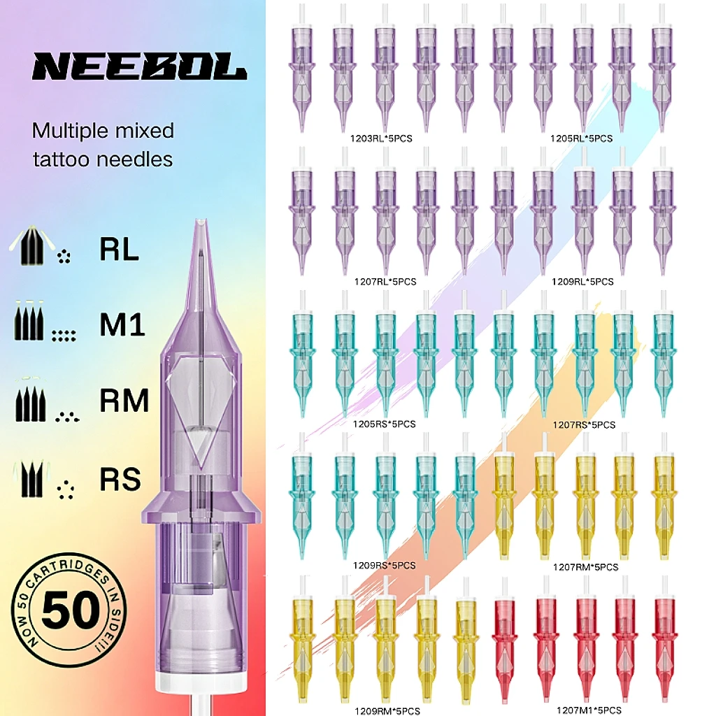 20/50Pcs Tattoo Cartridge Needles Neebol Mixed Size Round Liner Shader Magnum Curved/Round Mag #12#10 Standard 3RL 5RL 7RL 9RL 11RL 5RS 7RS 9RS 7RM 9RM 9M1 Multicolored Disposable Membrane, Body Art Design Tattoo Supplies, Holiday Tattoo Gift
20/50Pcs Tattoo Cartridge Needles Neebol Mixed Size Round Liner Shader Magnum Curved/Round Mag #12#10 Standard 3RL 5RL 7RL 9RL 11RL 5RS 7RS 9RS 7RM 9RM 9M1 Multicolored Disposable Membrane, Body Art Design Tattoo Supplies, Holiday Tattoo Gift