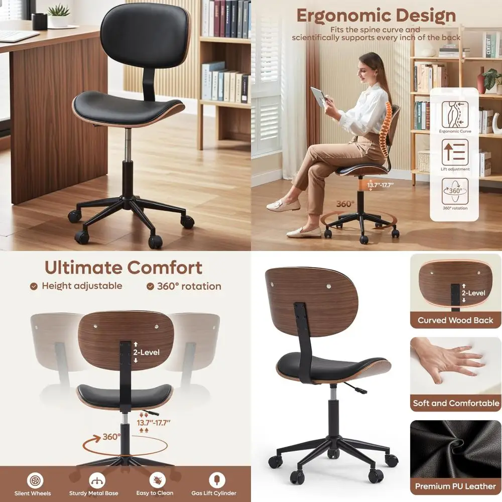 Adjustable Height Ergonomic Office Chair with Bentwood Backrest and 360° Swivel for Desk Use
Adjustable Height Ergonomic Office Chair with Bentwood Backrest and 360° Swivel for Desk Use