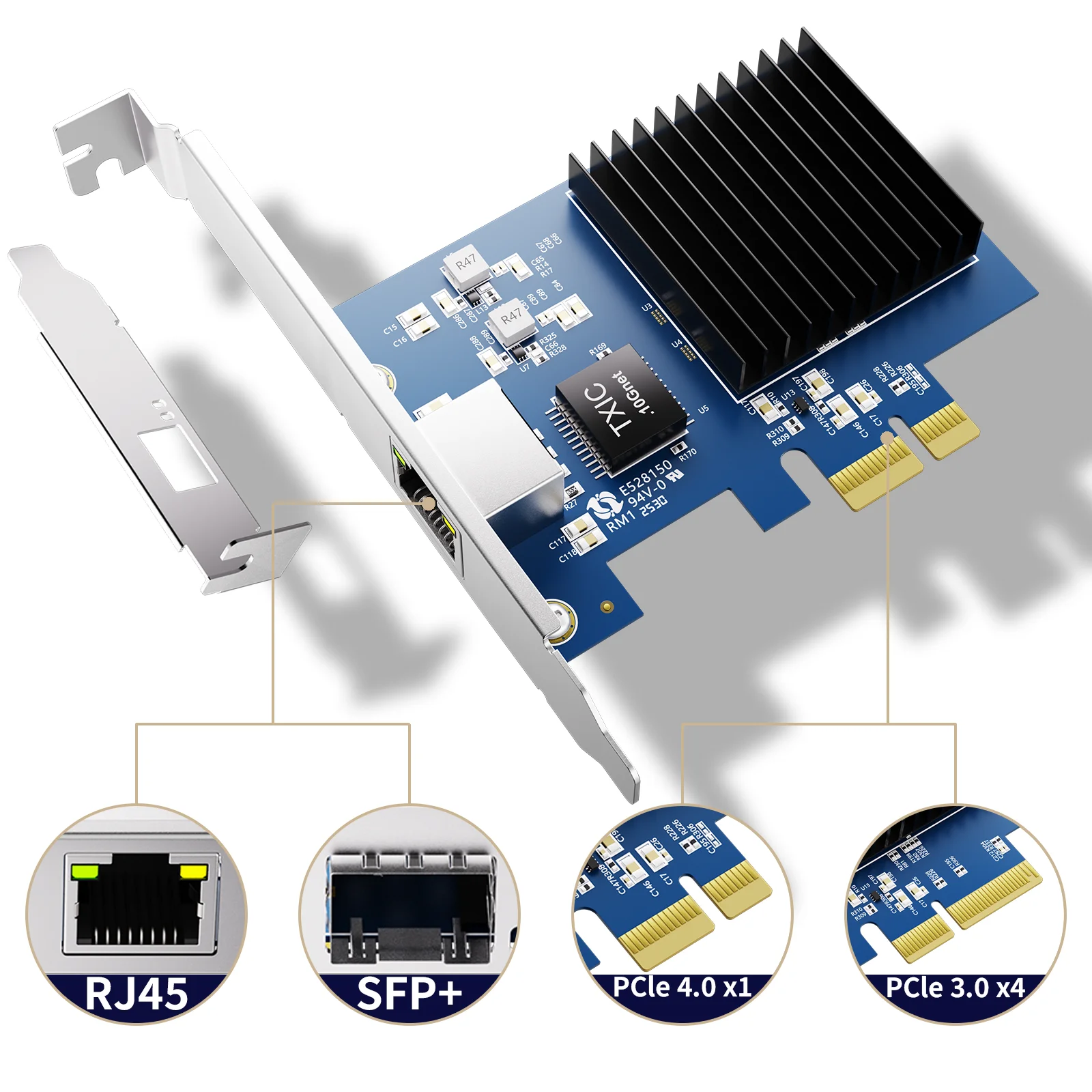 BZIZU 10000Mbps Network Card Ethernet Adapter SFP+/RJ45,PCI-E 4.0x1/3.0x4,Supports Win11/10/8 Server 2016/19/22 etc.
BZIZU 10000Mbps Network Card Ethernet Adapter SFP+/RJ45,PCI-E 4.0x1/3.0x4,Supports Win11/10/8 Server 2016/19/22 etc.