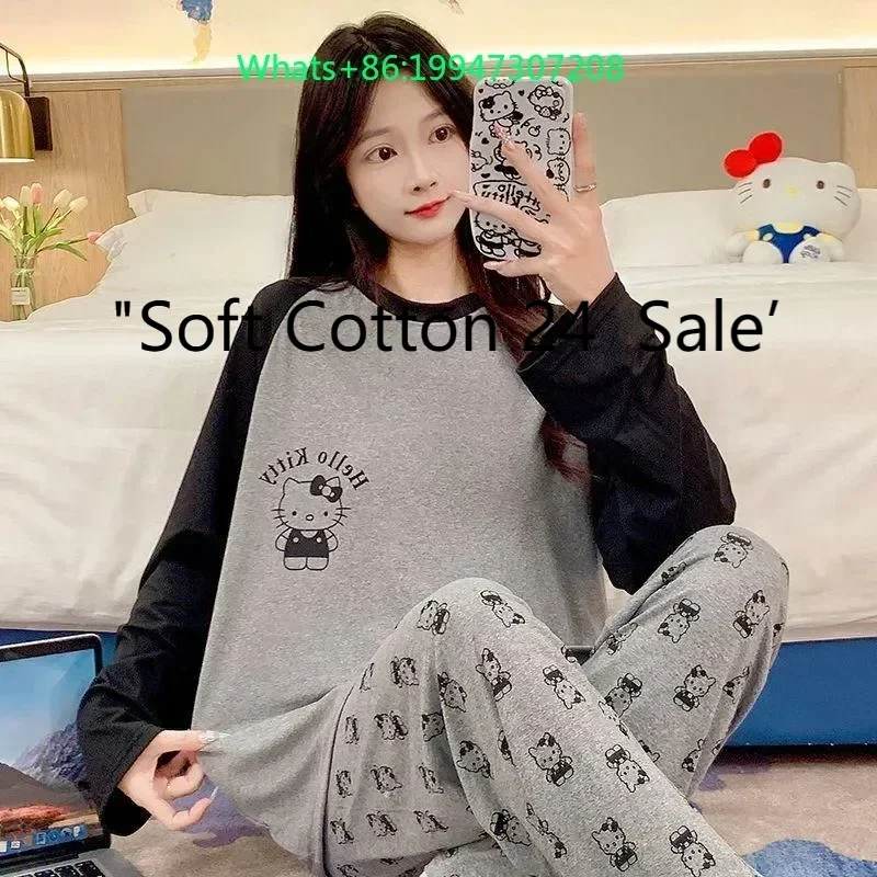 Spring and autumn new gray round neck with chest pad cartoon Hello Kitty pajamas women's long sleeves trousers loungewear
Spring and autumn new gray round neck with chest pad cartoon Hello Kitty pajamas women's long sleeves trousers loungewear