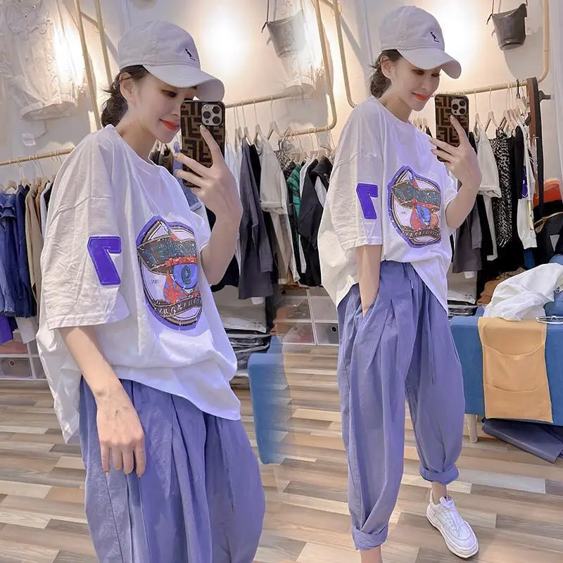Summer 2026 plus Size Women's Printed Short Sleeve T-Shirt Loose Slimming Harlan Casual Two-Piece Set round Neck Long Pants
Summer 2026 plus Size Women's Printed Short Sleeve T-Shirt Loose Slimming Harlan Casual Two-Piece Set round Neck Long Pants