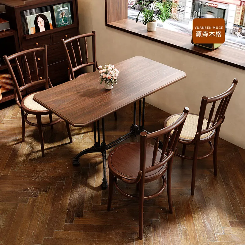 American retro cafe solid wood table and chair combination cafe milk tea shop dessert baking commercial restaurant square table
American retro cafe solid wood table and chair combination cafe milk tea shop dessert baking commercial restaurant square table