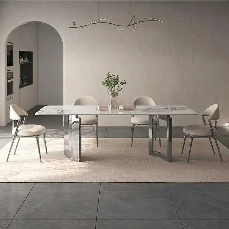 Italian Style Rectangle Dining Room Table Designer Stainless Steel Base Table Kitchen Furniture Minimalist Table And Chair Set
Italian Style Rectangle Dining Room Table Designer Stainless Steel Base Table Kitchen Furniture Minimalist Table And Chair Set