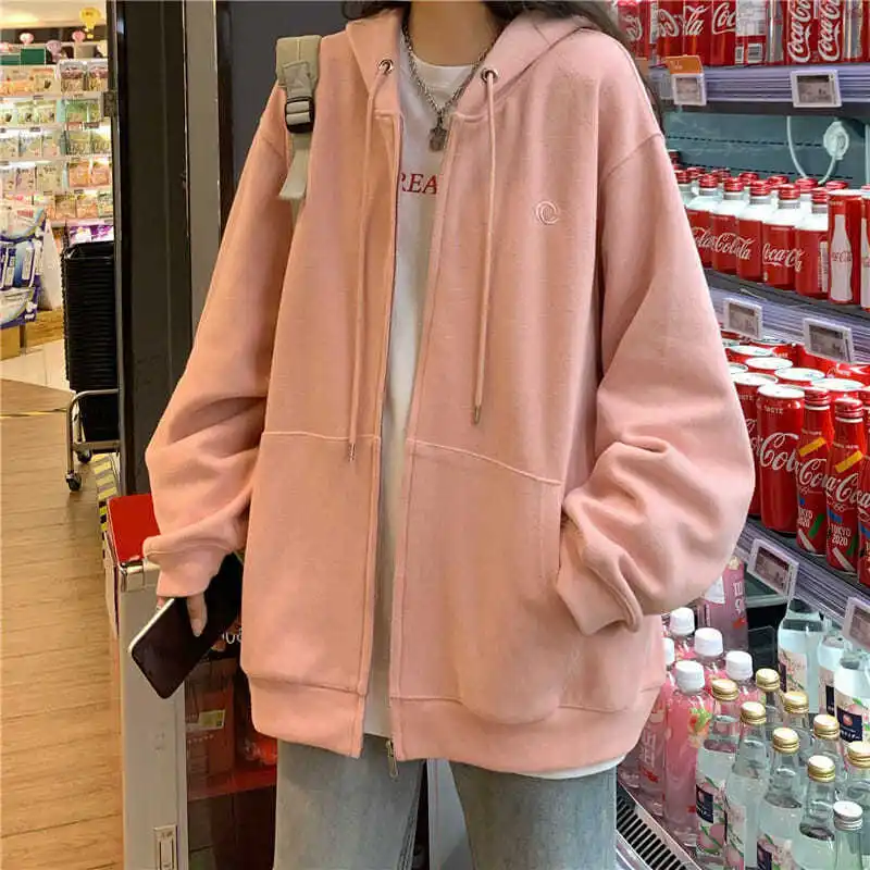 Trendy Korean Style Women's Zipper Hooded Open Cardigan Pure Color Spring Autumn Thin Cotton Long Sleeve Loose Fit Sweatshirt
Trendy Korean Style Women's Zipper Hooded Open Cardigan Pure Color Spring Autumn Thin Cotton Long Sleeve Loose Fit Sweatshirt