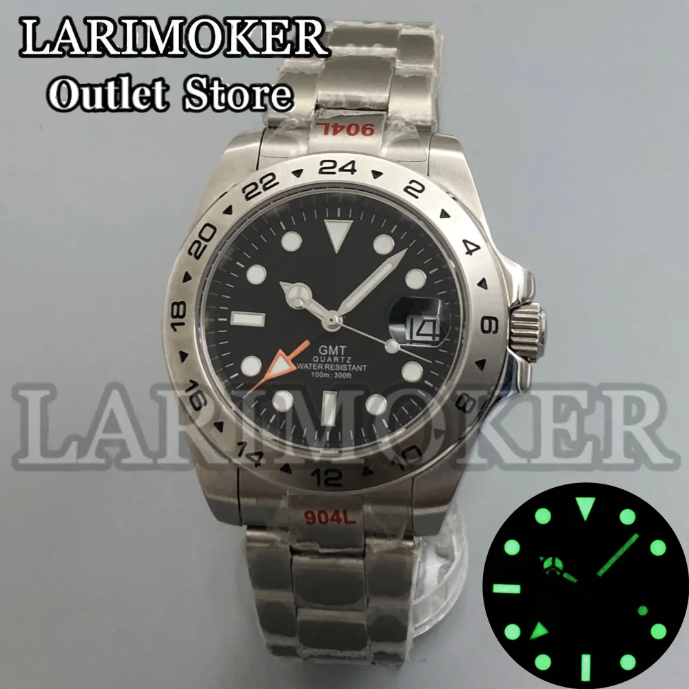 LARIMOKER 40mm Silver Black men's watch Stainless steel watch band uses a Rhonda 515H24(GMT) Quartz) movement Sapphire Glass
LARIMOKER 40mm Silver Black men's watch Stainless steel watch band uses a Rhonda 515H24(GMT) Quartz) movement Sapphire Glass