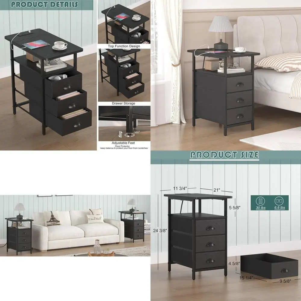Charging Station End Table, USB & Outlet Side Tables for Living Room, Compact Nightstands with 3 Drawers for Bedside, Slim Sofa
Charging Station End Table, USB & Outlet Side Tables for Living Room, Compact Nightstands with 3 Drawers for Bedside, Slim Sofa