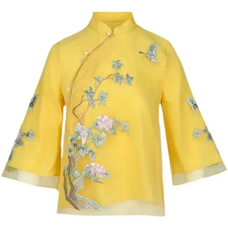 High Street Embroidered Button Lace Patchwork Chinese Style Chic Tops Summer New Solid Color Fashion Three Quarter Shirt Women
High Street Embroidered Button Lace Patchwork Chinese Style Chic Tops Summer New Solid Color Fashion Three Quarter Shirt Women
