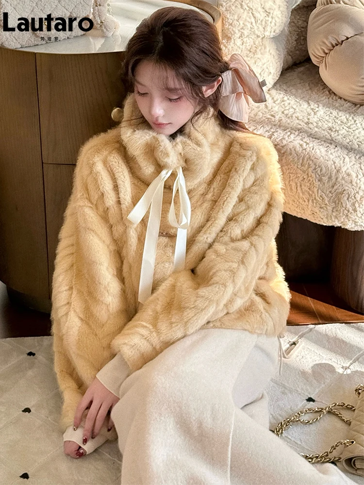 Lautaro Autumn Winter Thick Warm Short Faux Mink Fur Coat Women Stand Collar Bow Elegant Luxury Sweet Cute Fluffy Jacket 2026
Lautaro Autumn Winter Thick Warm Short Faux Mink Fur Coat Women Stand Collar Bow Elegant Luxury Sweet Cute Fluffy Jacket 2026