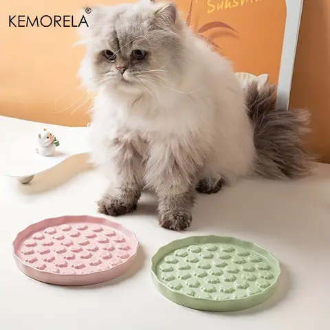 KEMORELA Seramik Yavaş Besleme Kedi Kasesi - Pençe Tasarımlı Evcil Hayvan Yemek Tabağı, Kediler ve Küçük Köpekler için Yalama Önleyici Yalama Tabağı