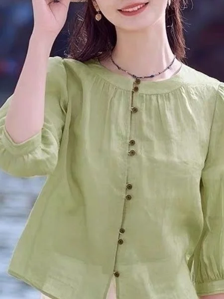 Retro round Neck Loose Fit Shirt Casual Seven-Quarter Sleeve Women's Fashionable Top Commute Style Summer New Arrival
Retro round Neck Loose Fit Shirt Casual Seven-Quarter Sleeve Women's Fashionable Top Commute Style Summer New Arrival