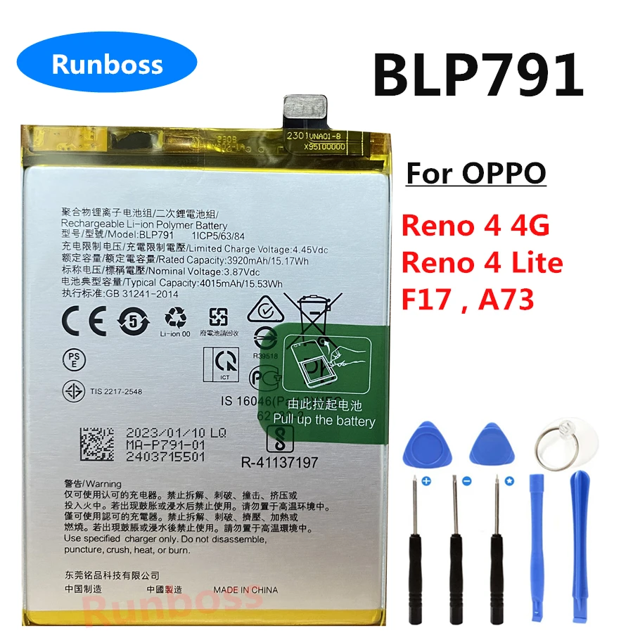 New Original 4015mAh BLP791 Battery For Oppo Reno4 4G CPH2113 , Reno 4 Lite CPH2125 , F17 CPH2095 , A73 CPH2099
New Original 4015mAh BLP791 Battery For Oppo Reno4 4G CPH2113 , Reno 4 Lite CPH2125 , F17 CPH2095 , A73 CPH2099