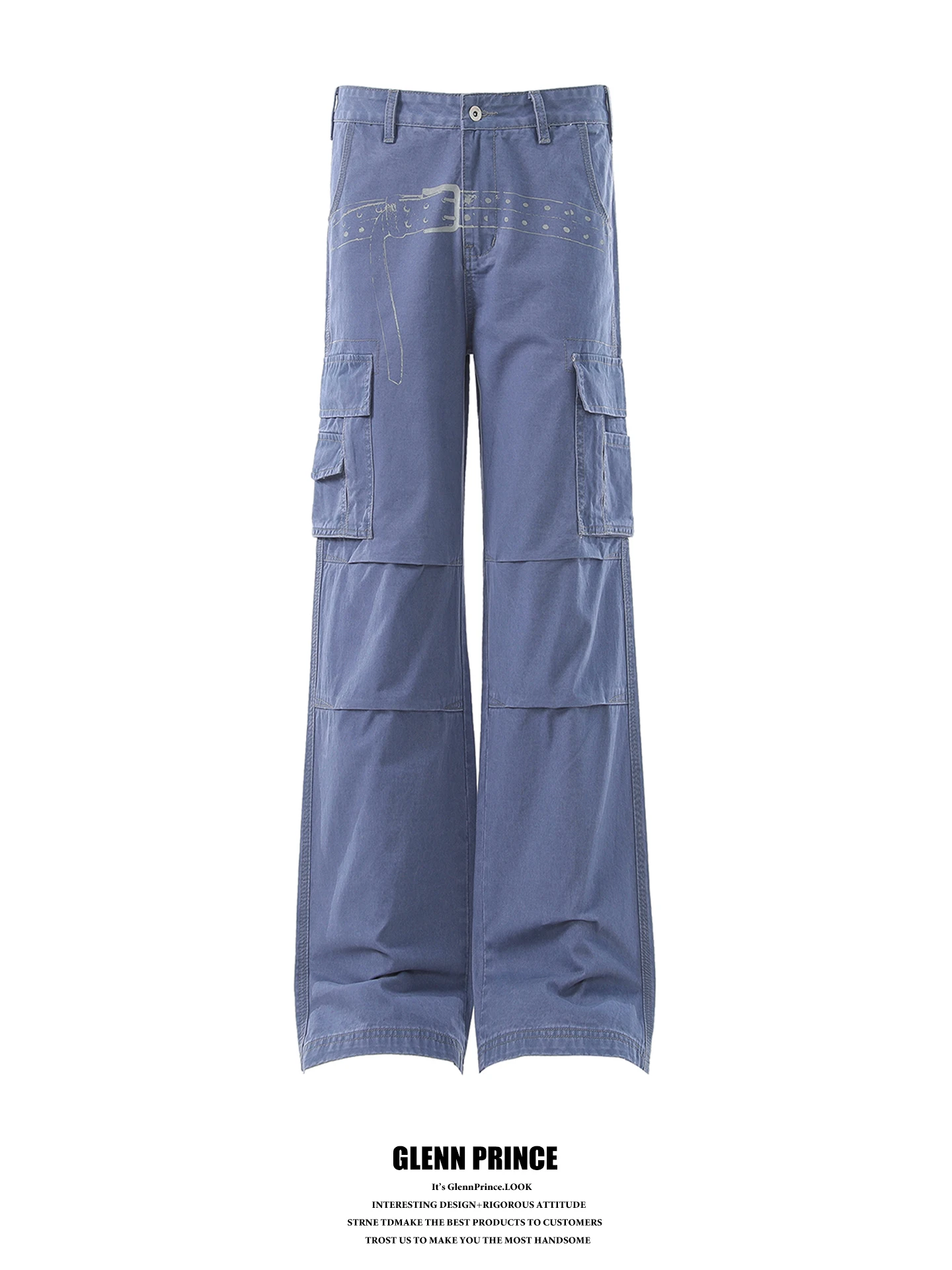 American Style Workwear Pants Men's Printed Washed Waist Belted Cargo Trousers Casual Loose Fit High Waist Cotton Pants
American Style Workwear Pants Men's Printed Washed Waist Belted Cargo Trousers Casual Loose Fit High Waist Cotton Pants