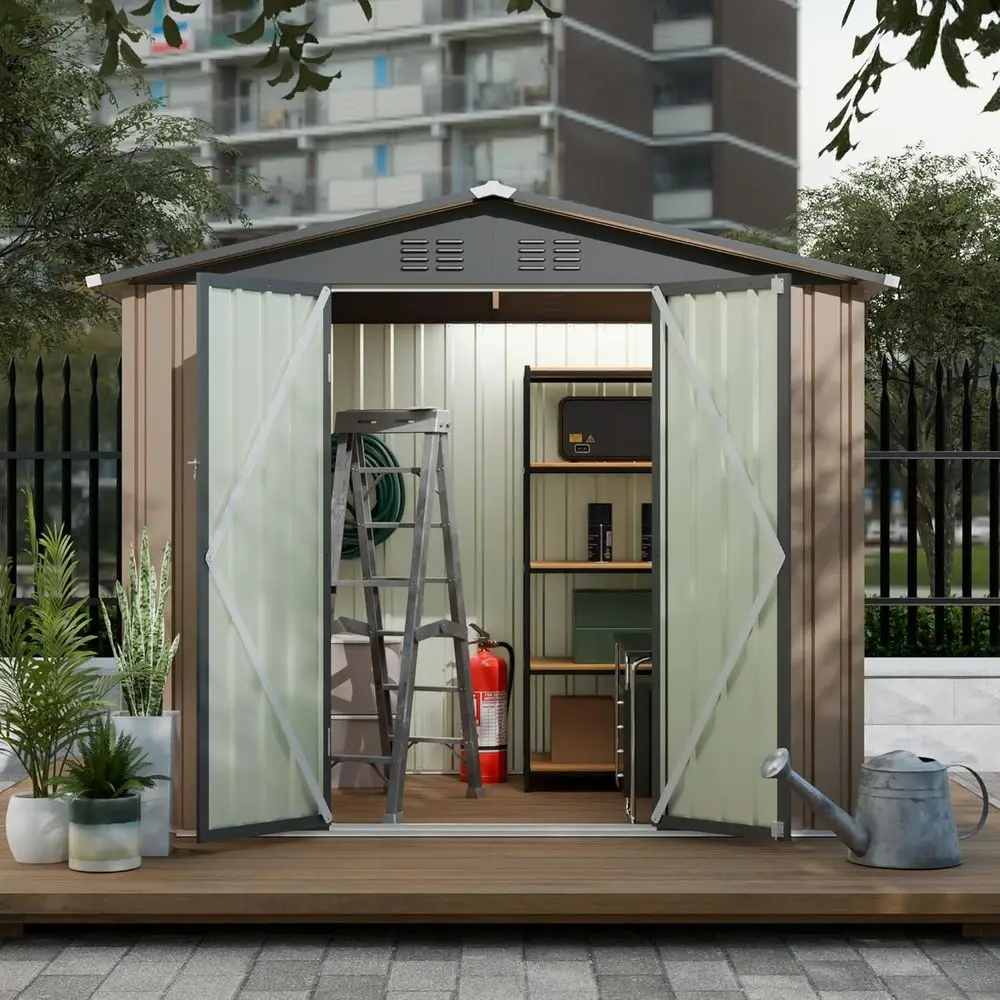 7.4T x 5.3T Galvanized Steel Garden Shed with Apex Roof for Outdoor Storage and Patio Use
7.4T x 5.3T Galvanized Steel Garden Shed with Apex Roof for Outdoor Storage and Patio Use