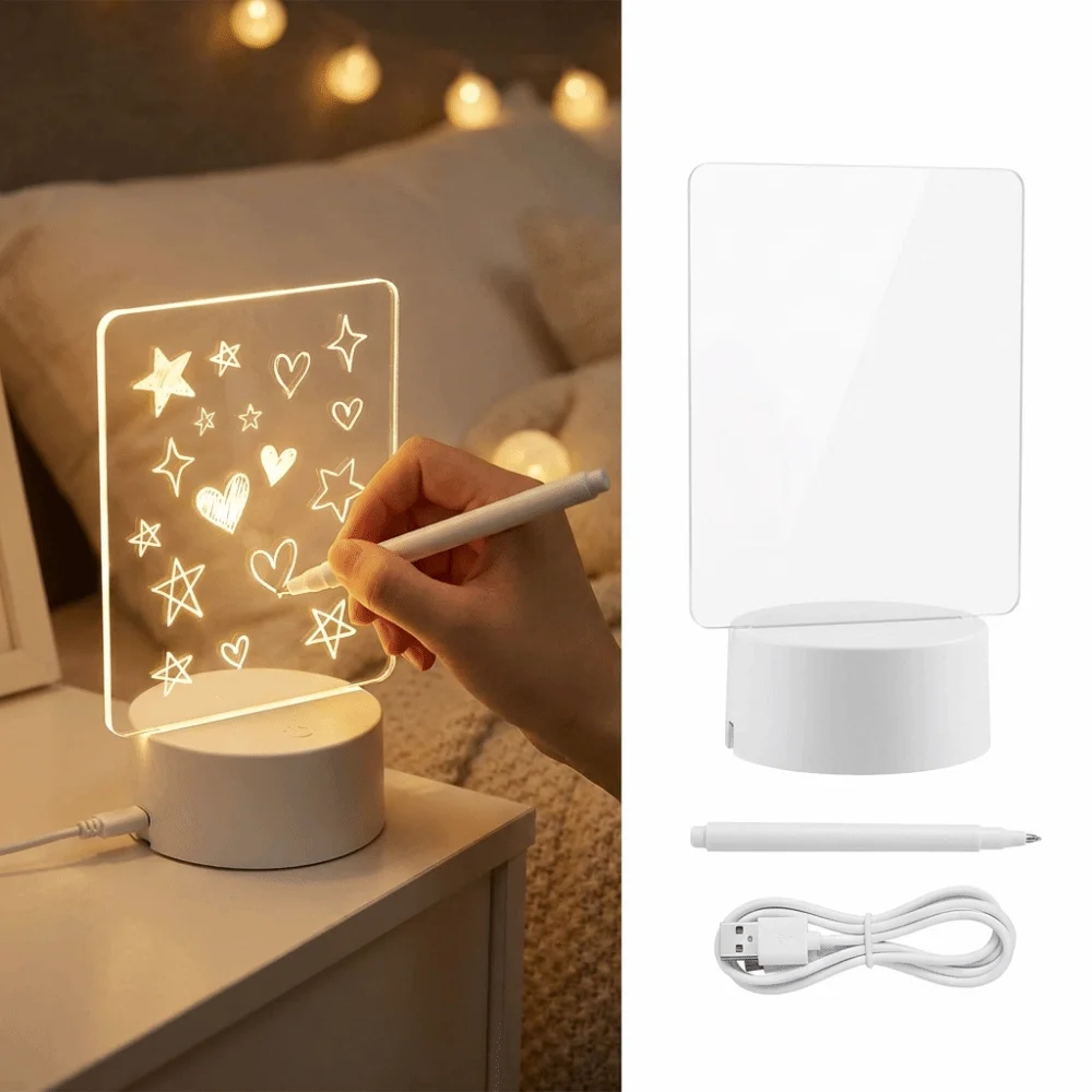 Transparent Acrylic Message Board Night Light 3D Glow Effect USB Powered Acrylic Writing Board Warm Light Write and Erase
Transparent Acrylic Message Board Night Light 3D Glow Effect USB Powered Acrylic Writing Board Warm Light Write and Erase