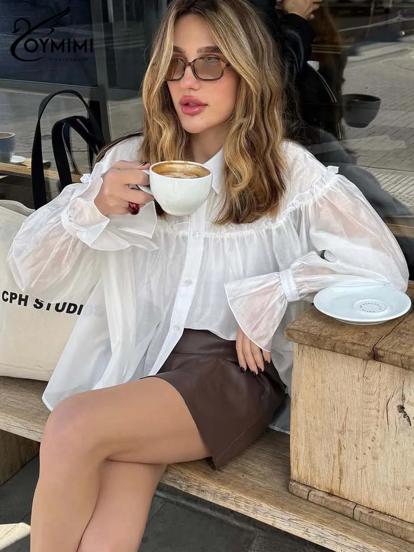 Oymimi Women's White Sheer Organza Oversized Blouse 2026 Spring Delicate Ruffle Yoke Flare Sleeve Button-Front Casual Outfit
Oymimi Women's White Sheer Organza Oversized Blouse 2026 Spring Delicate Ruffle Yoke Flare Sleeve Button-Front Casual Outfit